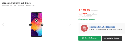 Samsung Galaxy A50 (Zwart) voor €199