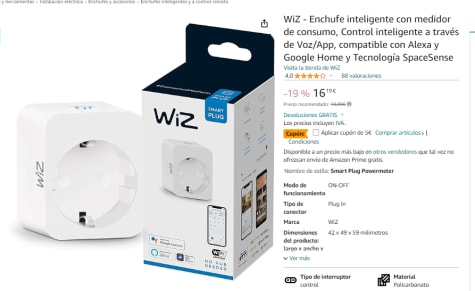 WIZ Enchufe Inteligente Wi-Fi compatible Alexa y Google Home