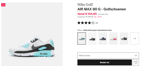 Nike Max Golf Shoes voor €104,95 bij