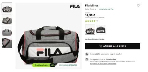 ▷ Chollo Bolsa de deporte Fila Minus por sólo 11,99€ (20% de descuento)