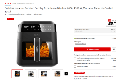 Freidora de Aire Airfryer Cecotec Cecofry Experience 6000 CECOTEC