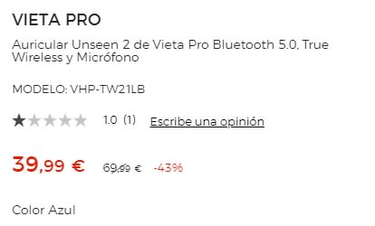 Auriculares True Wireless Vieta Pro Match 2, de Bluetooth, azules