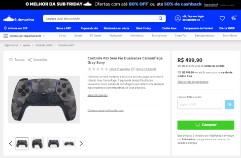 Controle da Sony DualSense, modelo Camouflage para PS5 - R$ 499,90