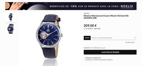 Montre Orient Bambino open heart sur Ocarat pour 209