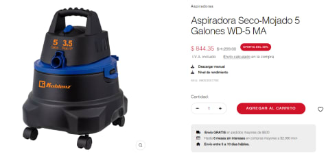 Aspiradora Seco-Mojado 5 Galones WD-5 MA