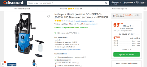 Nettoyeur Haute pression SCHEPPACH 2000W 150 Bars avec enrouleur - HPW150R  - Cdiscount Bricolage