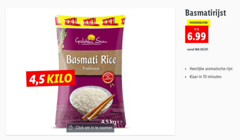 Tegen de wil In de genade van Visser Lidl 4,5 kilo Basmati rijst voor maar 6,99