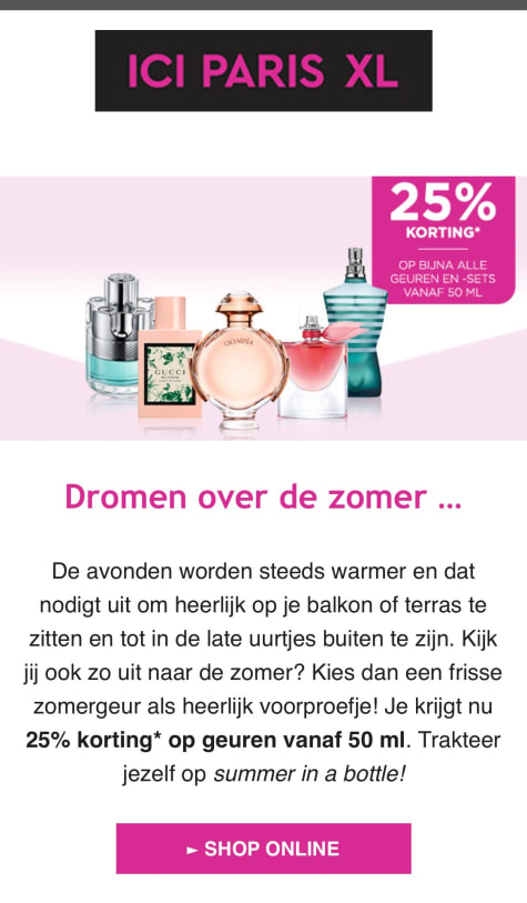 huid auteur Rechtmatig 25% korting op geuren vanaf 50 ml bij ICI Paris XL