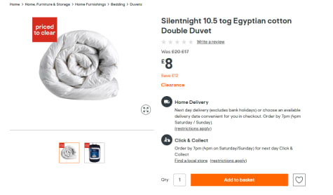 Silentnight 10 5 Tog Egyptian Cotton Double Duvet