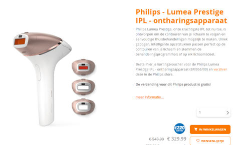 Philips Lumea Prestige BRI956/00 - IPL lichtontharing - voor €329,99+ 220  Eurosparen Euro's