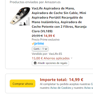 VacLife Aspiradora de Mano sin cable por 14,99€