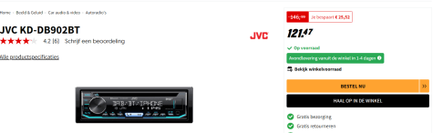 Bengelen Alvast Monteur JVC KD-DB902BT - Autoradio met DAB+ voor €121,47 bij de Mediamarkt