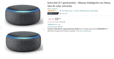 Chollo! 2x altavoz  Echo Dot - 29.98€.