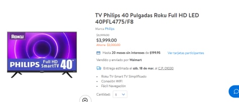 TV Philips 40 Pulgadas Roku Full HD LED 40PFL4775/F8