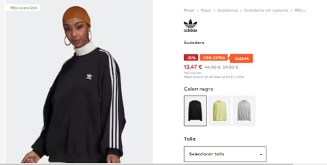 Sudadera Adidas sin capucha por 13,47€
