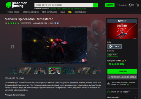 Marvel's Spider-Man Remastered, PC Steam Jogo