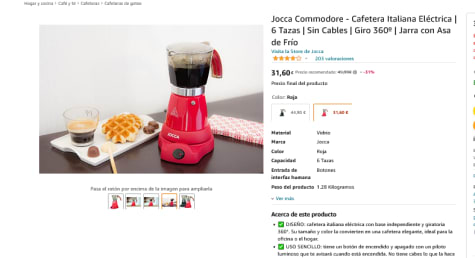 Jocca - Cafetera Italiana Eléctrica, 6 Tazas, Sin Cables