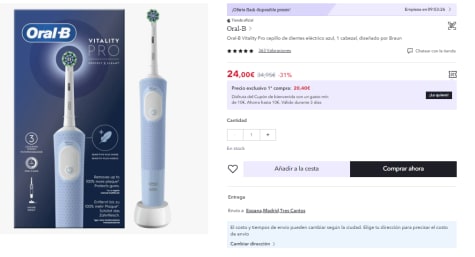 Cepillo eléctrico recargable Oral b - Braun Vitality Pro · Oral b-Braun ·  El Corte Inglés