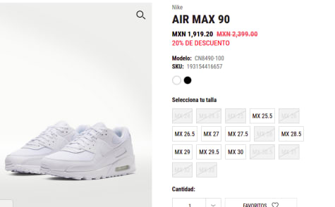 Nike AIR MAX 90 WHITE por $1,919.20 en TAF