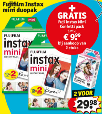 aankoop van 2 duo-packs Instax Mini film, Fujifilm Instax confetti film Gratis