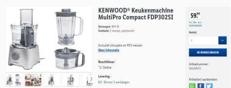 schade paniek sleuf Kenwood FDP302SI MultiPro Compact keukenprocessor voor €59,99