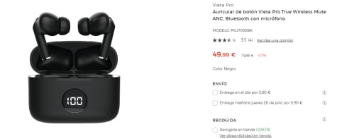 Auriculares True Wireless Vieta Pro Mute 2, ANC, Bluetooth, grises · Vieta  Pro · El Corte Inglés