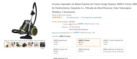 ASPIRADOR TRINEO CECOTEC SIN BOLSA CONGA POPSTAR 3000 X-TREME PRO