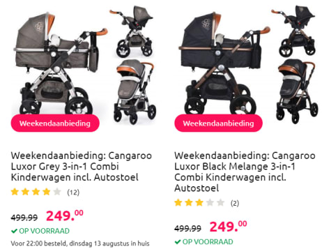 Cangaroo Luxor Melange 3-in-1 Combi Kinderwagen incl. Autostoel voor €249