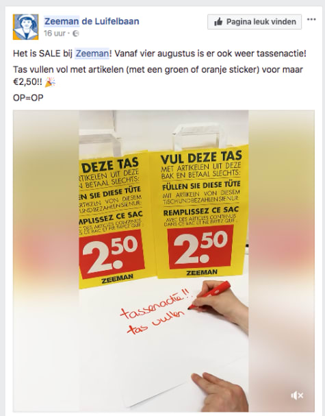  Zeeman actie alles in de tas voor 2 50