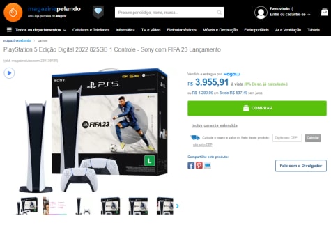 Console Playstation 5 2022, 825GB + 1 Controle Sony + FIFA 23 Lançamento -  Faz a Boa!