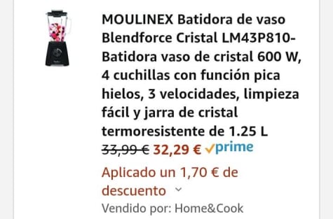 MOULINEX Batidora de vaso Blendforce Cristal LM43P810- Batidora vaso de  cristal 600 W, 4 cuchillas con función pica hielos, 3 velocidades, limpieza  fácil y jarra de cristal termoresistente de 1.25 L 