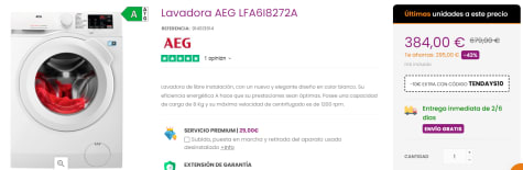 AEG - Lavadora AEG LFA618272A 8KG 1200