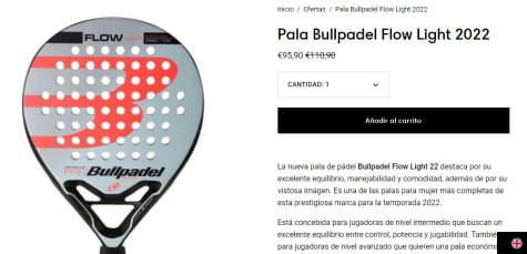 Pala Bullpadel Flow Light 2022 por 96€