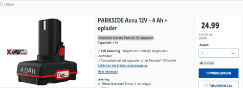 bellen bar Ondergedompeld PARKSIDE Accu 12V - 4 Ah + oplader voor €24,99 in de Lidl webshop