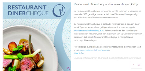 Eindig Beweegt niet ondergoed Restaurant Dinercheque voor 20,00 Eurosparen-euro's