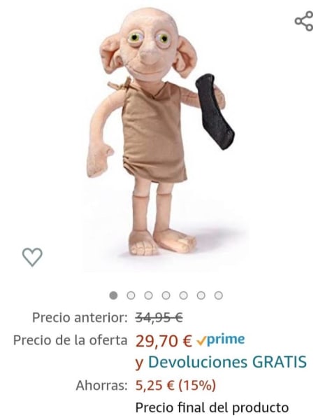 HARRY POTTER Noble Collection Peluche Interactivo Dobby de 32 cm por 29,70€