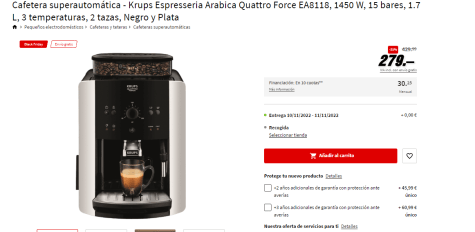 Cafetera superautomática  Krups Roma EA81K870, 1450 W, 15 bar