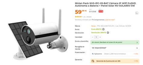 Nivian Cámara de Vigilancia WiFi FullHD con Batería de Larga