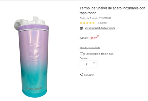 Termo Ice Shaker de acero inoxidable con tapa rosca 750 ml