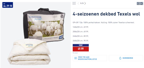 4-seizoenen dekbed Texels wol vanaf €49,99 bij de Aldi