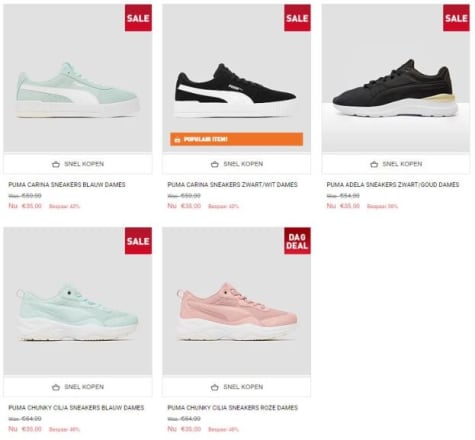 Diverse Puma dames sneakers voor €35 Aanbiedingen