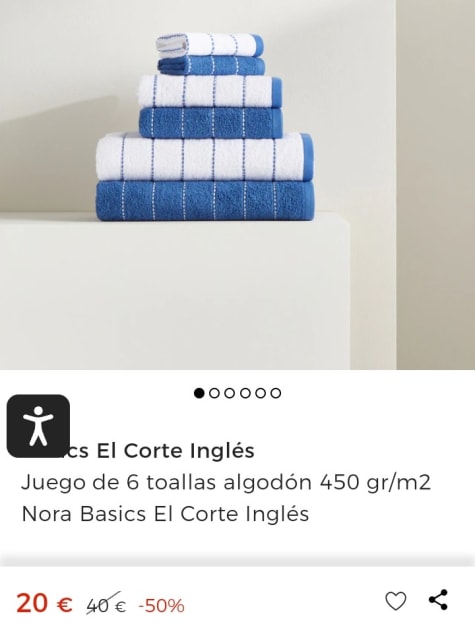 Juego de 6 toallas algodón 450 gr/m2 Nora Basics El Corte Inglés
