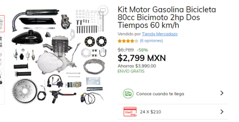 Kit Motor Gasolina Para Bicicleta 80cc Bicimoto Envío Gratis