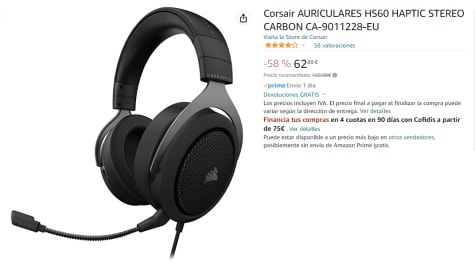 Corsair AURICULARES HS60 HAPTIC STEREO CARBON CA-9011228-EU