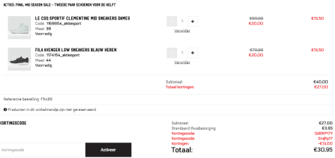 2e paar schoenen 50% extra korting + 10% extra dmv code Aanbiedingen