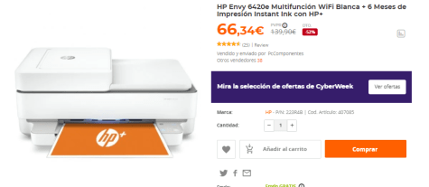 HP Envy 6420e multifunción WIFI Blanca - Comprar impresora