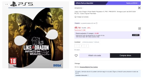 Juego Like a Dragon Infinite Wealth PS5 por 36€ - cholloschina