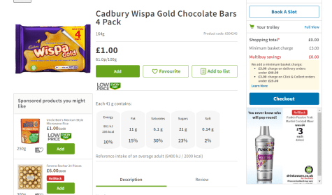 Cadbury Wispa Gold Chocolate Bars 4 Pack - ASDA Groceries