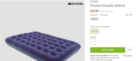 eurohike flocked airbed double