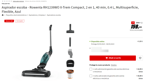 Aspirador Escoba Rowenta RH1239WO - Batería 60min